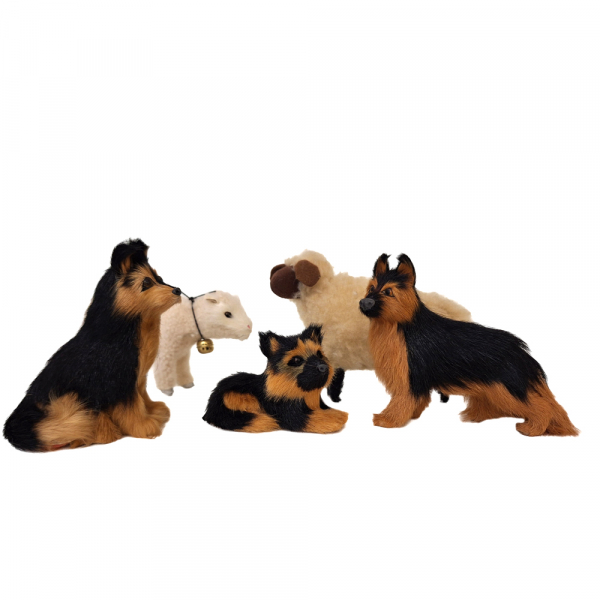 Schaf handgenäht mit zwei Lämmern - kleingelocktes Fell